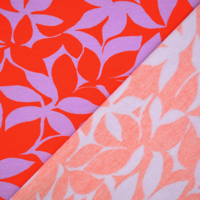 French Terry geruwd Lovely Leaves, rood