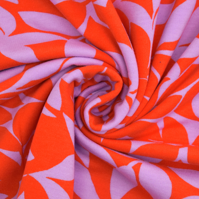 French Terry geruwd Lovely Leaves, rood
