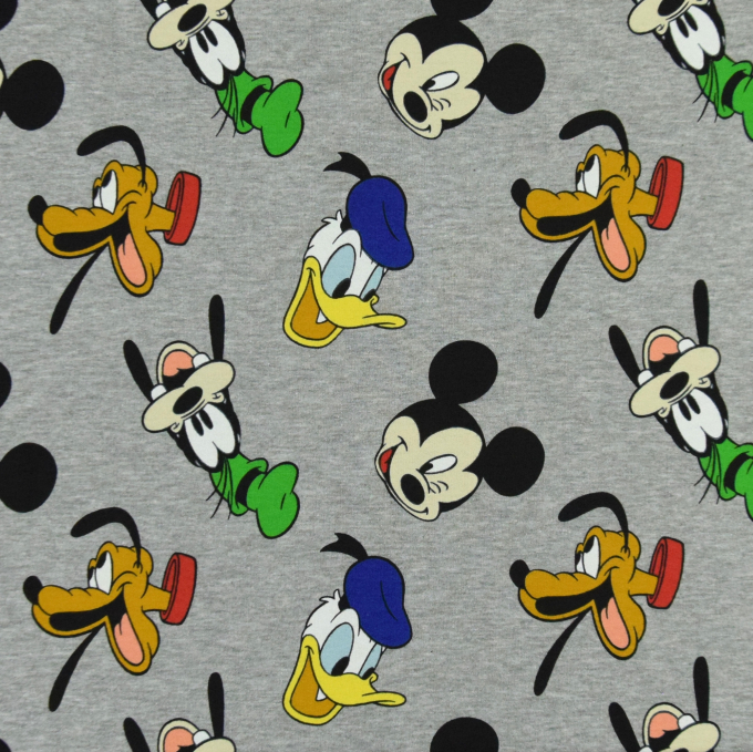 Franse Terry geruwd Mickey and Goofy, licht grijs gemêleerd
