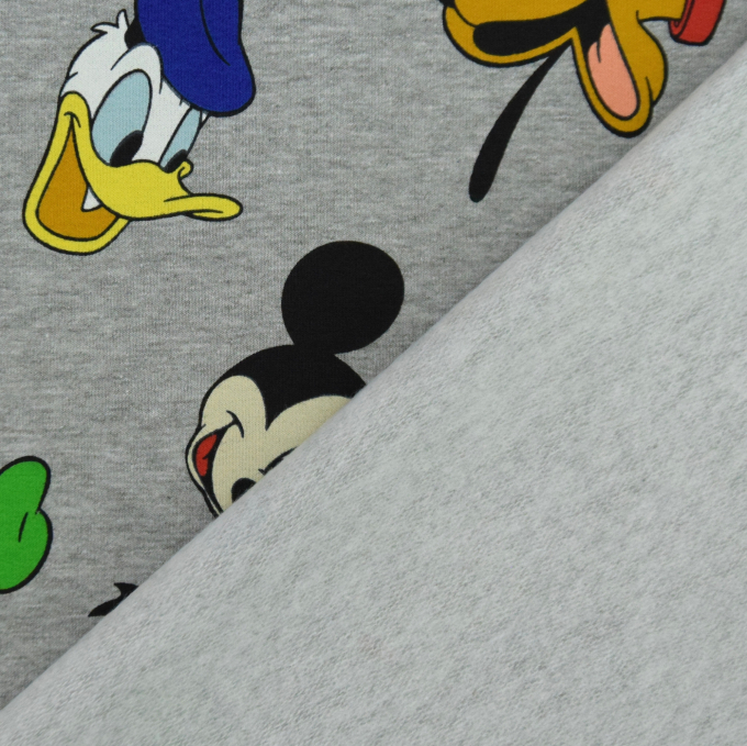 Franse Terry geruwd Mickey and Goofy, licht grijs gemêleerd