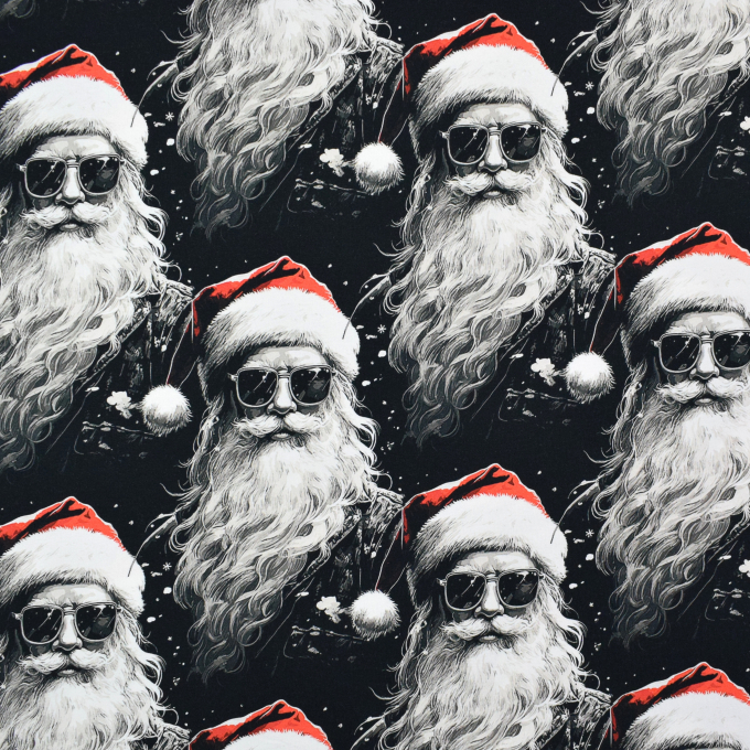 French Terry opgeruwd Rock Santa, zwart