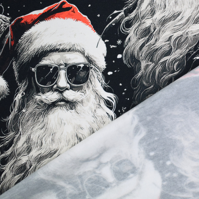 French Terry opgeruwd Rock Santa, zwart