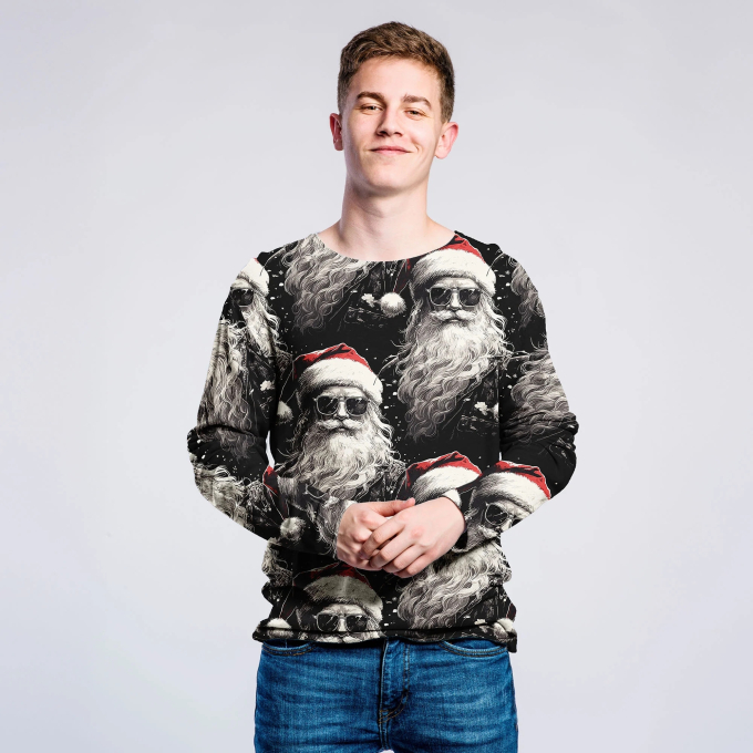 French Terry opgeruwd Rock Santa, zwart