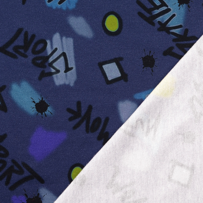 Tissu french terry gratté Skate, bleu