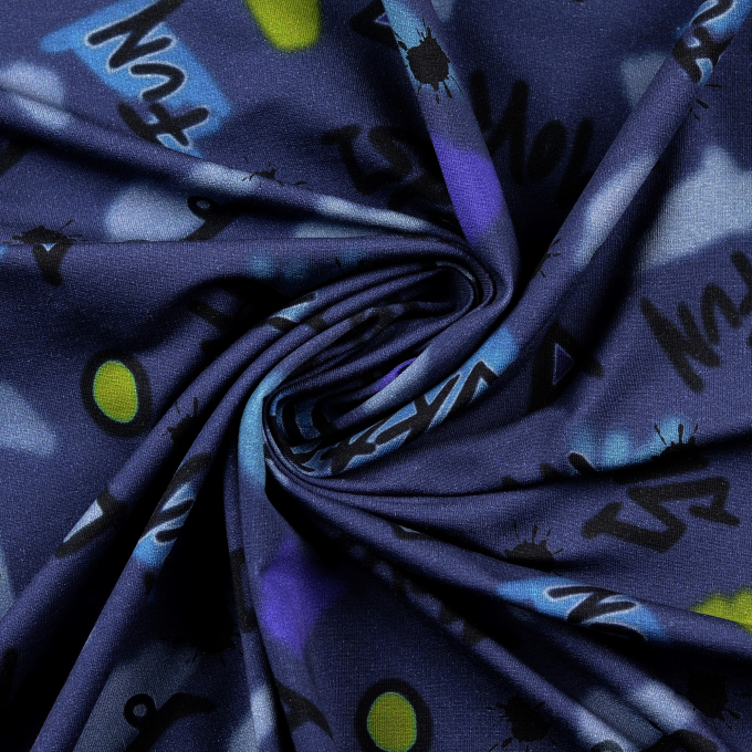 Tissu french terry gratté Skate, bleu