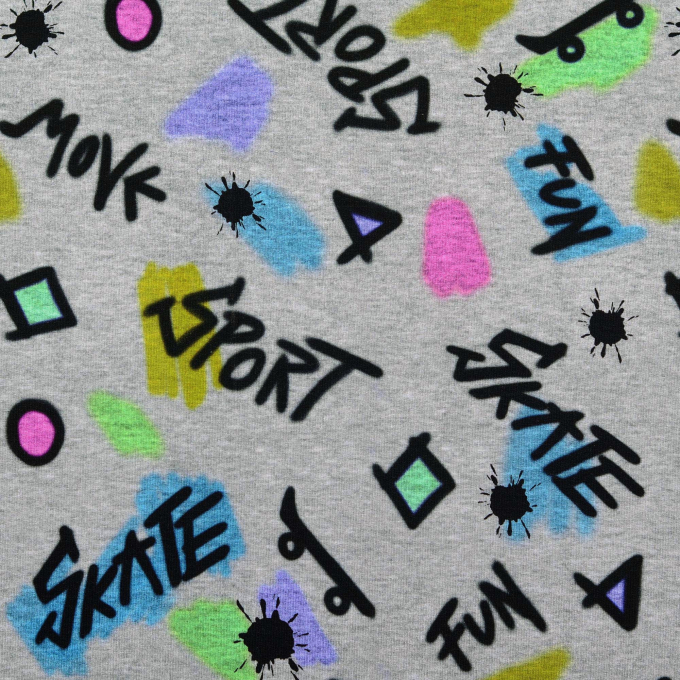 Tissu french terry gratté Skate, gris chiné