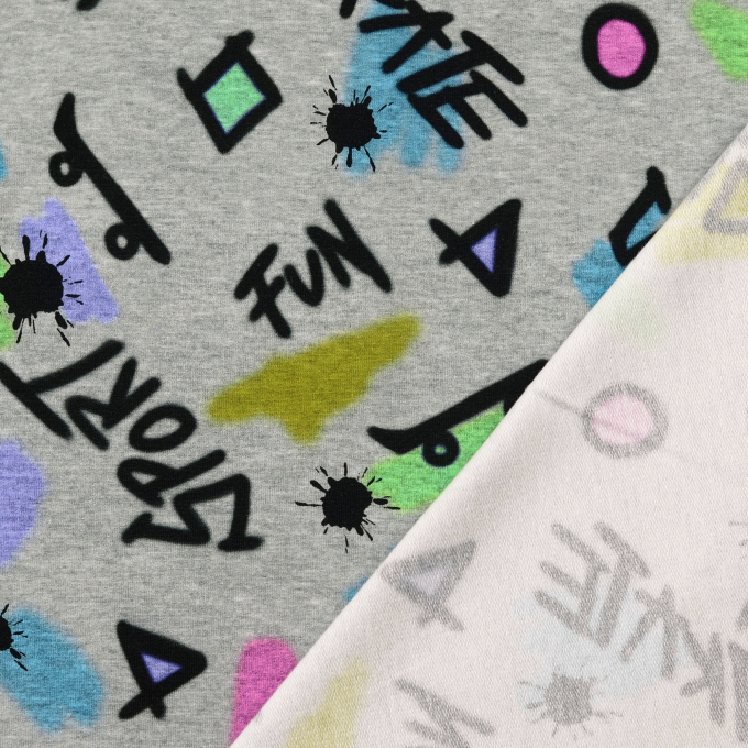 Tissu french terry gratté Skate, gris chiné