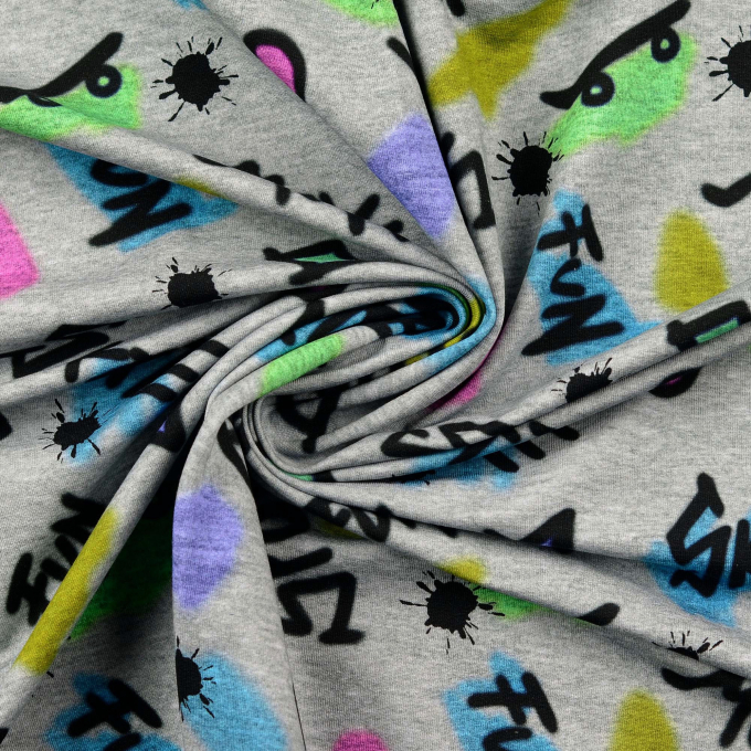 Tissu french terry gratté Skate, gris chiné