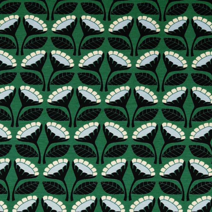 French Terry opgeruwd Sunflowers, groen