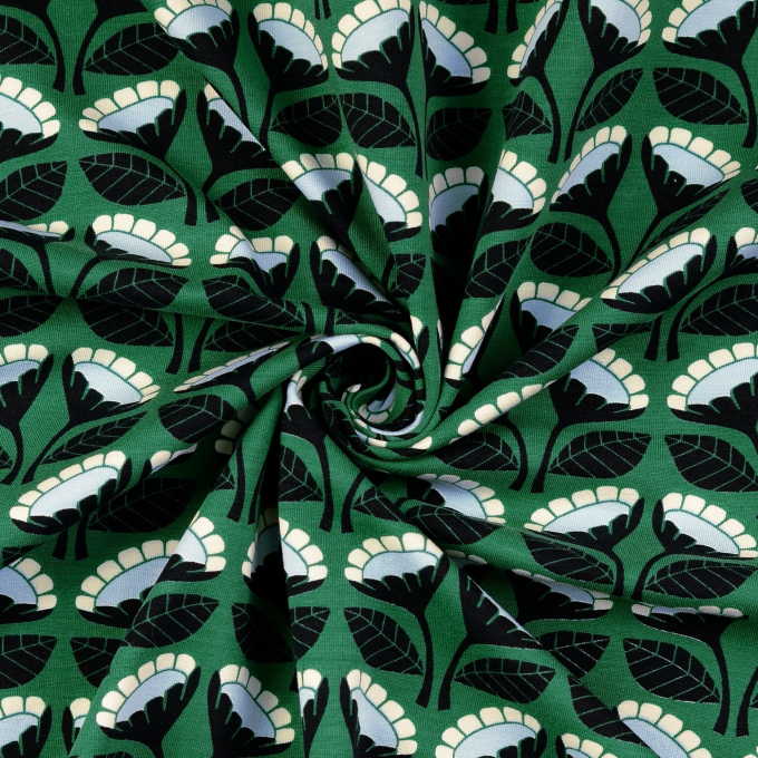 French Terry opgeruwd Sunflowers, groen