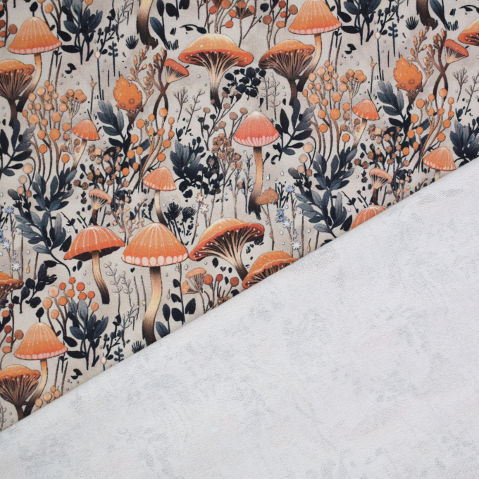 French Terry Autumn Mushrooms, beige