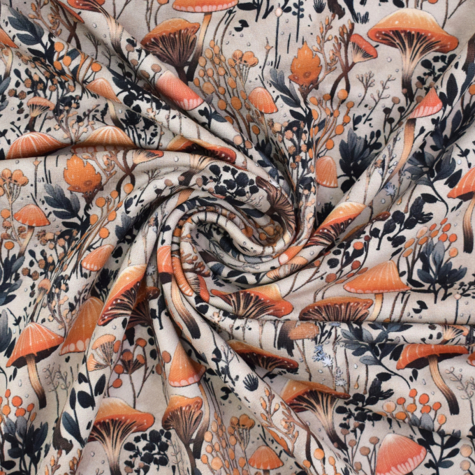 French Terry Autumn Mushrooms, beige