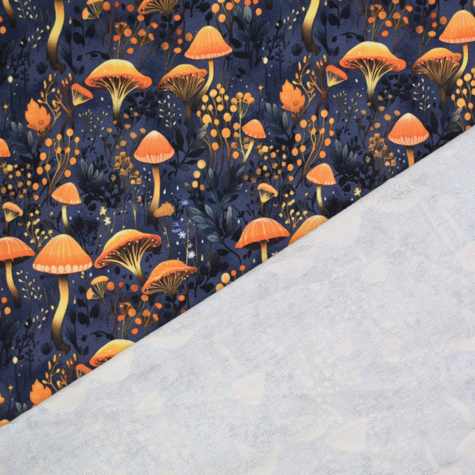 French Terry Autumn Mushrooms, dunkelgrau