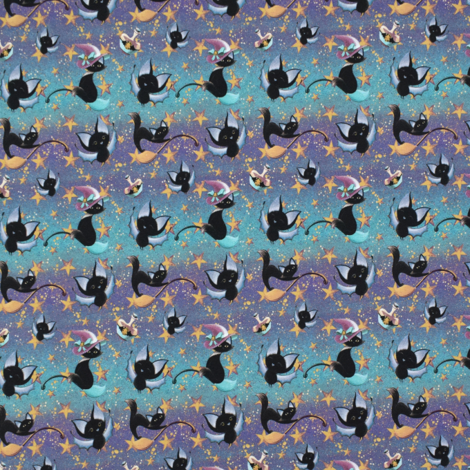 French Terry Bats and Cats, türkis