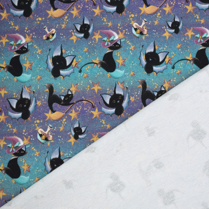 French Terry Bats and Cats, türkis