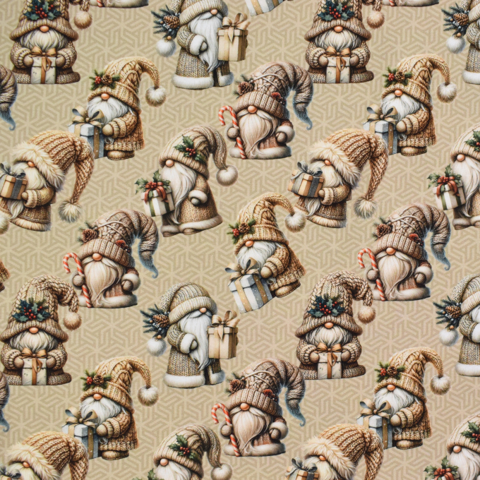 French Terry Christmas Gnomes, beige