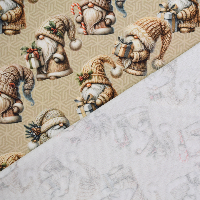 French Terry Christmas Gnomes, beige