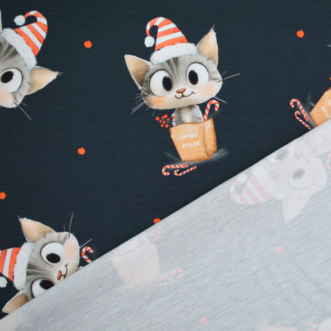French Terry Christmas Kitty, marine