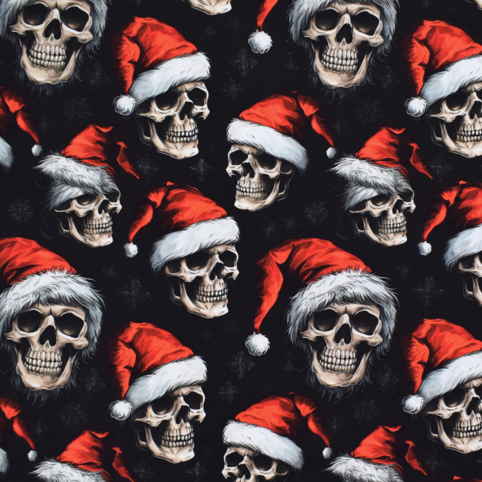 French Terry Christmas Skulls, schwarz