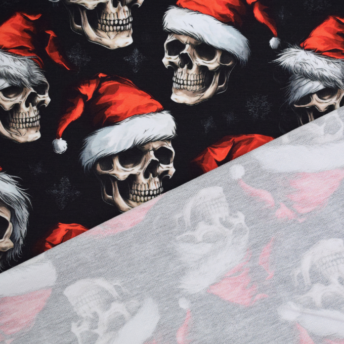 French Terry Christmas Skulls, schwarz