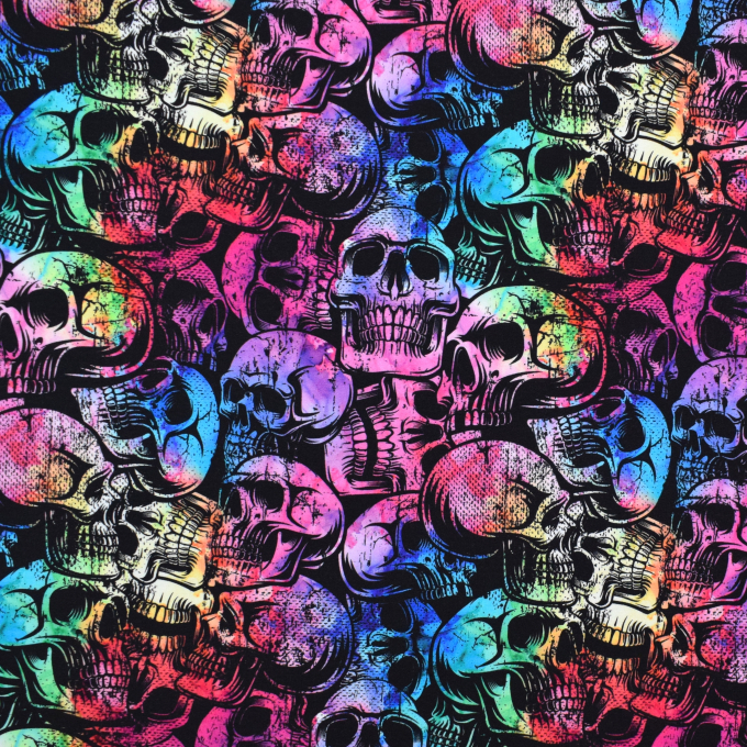Tissu french terry Color Skulls, noir