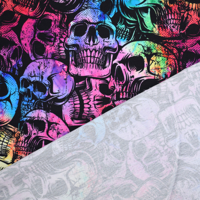 Tissu french terry Color Skulls, noir