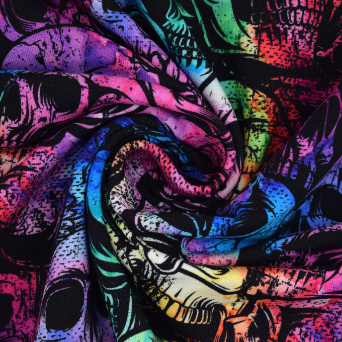 Tissu french terry Color Skulls, noir