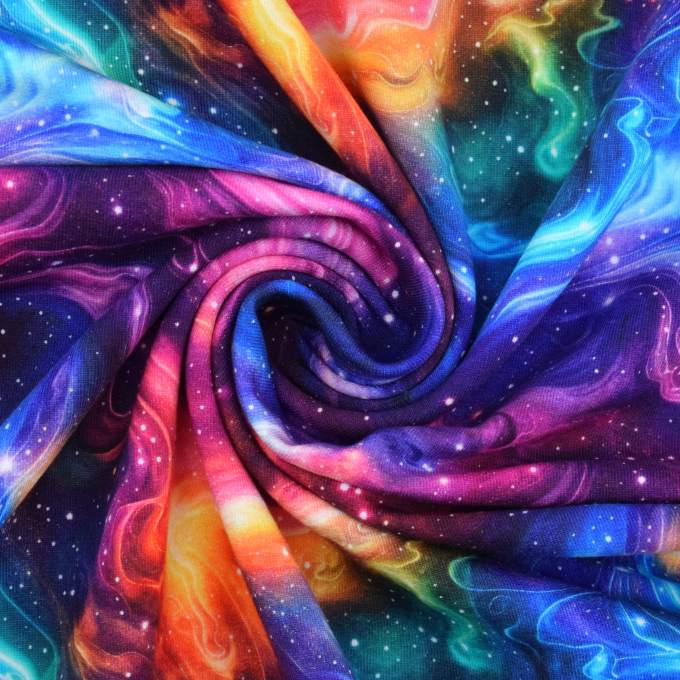Tissu french terry Espace galaxy étoiles Colour Space, multicolore