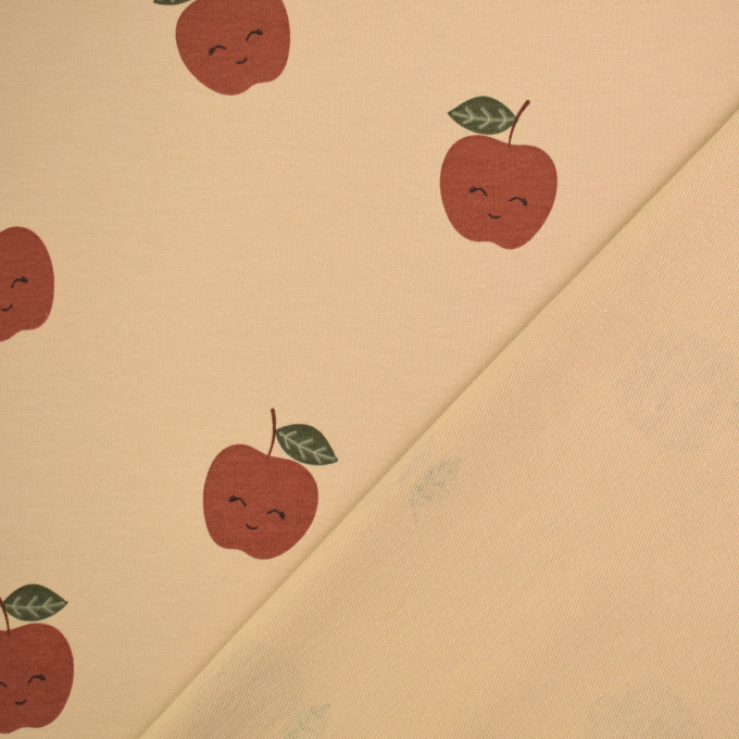 Tissu french terry cute apples, beige