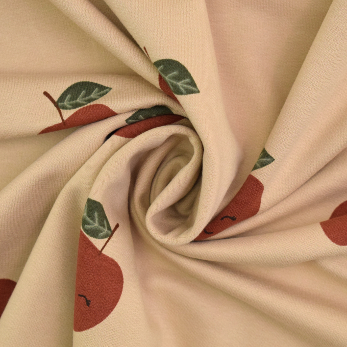 Tissu french terry cute apples, beige
