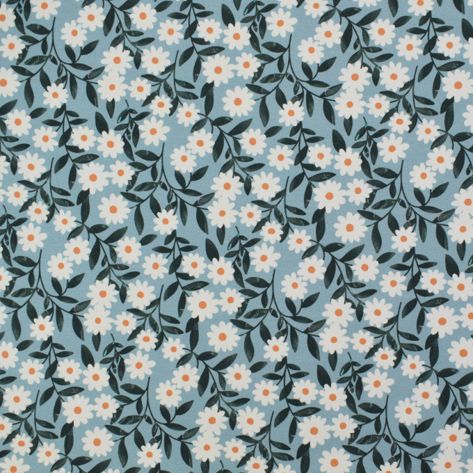 French Terry daisies, oudblauw