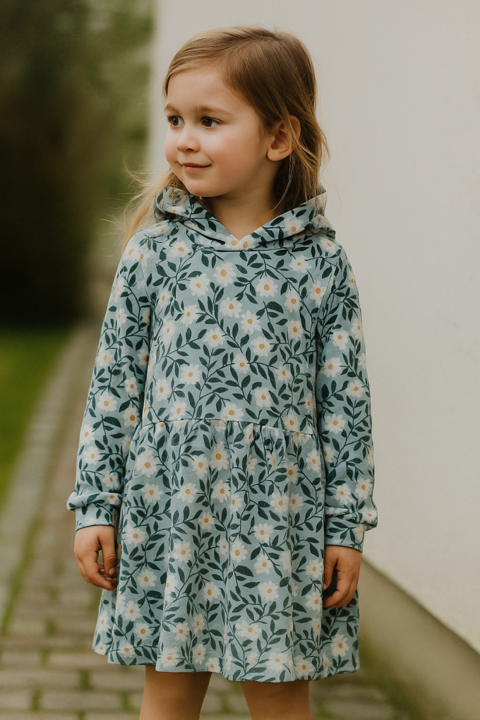 French Terry daisies, oudblauw