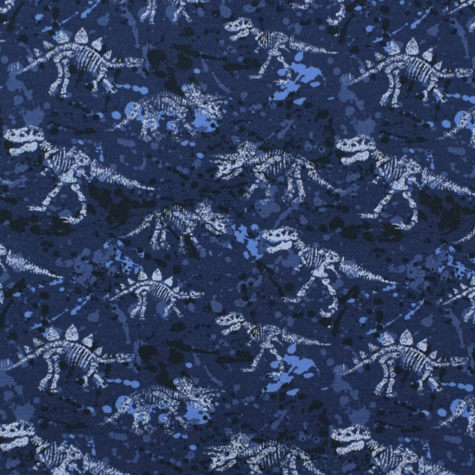 French Terry dino botten, donkerblauw