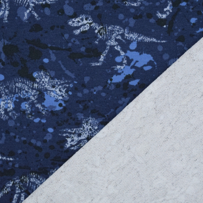 French Terry dino botten, donkerblauw