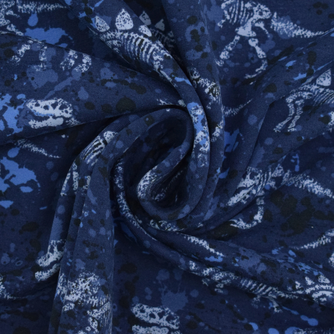 French Terry dino botten, donkerblauw
