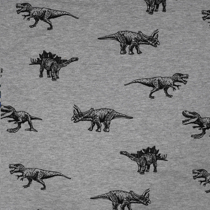 French Terry dinosaur, grey melange