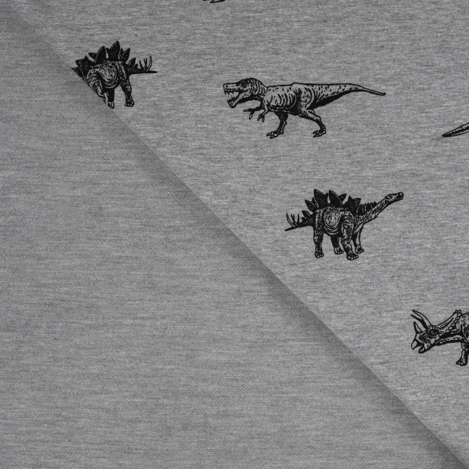 French Terry dinosaur, grey melange