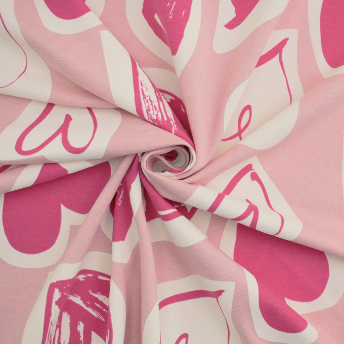 French Terry Doodle Hearts, roze
