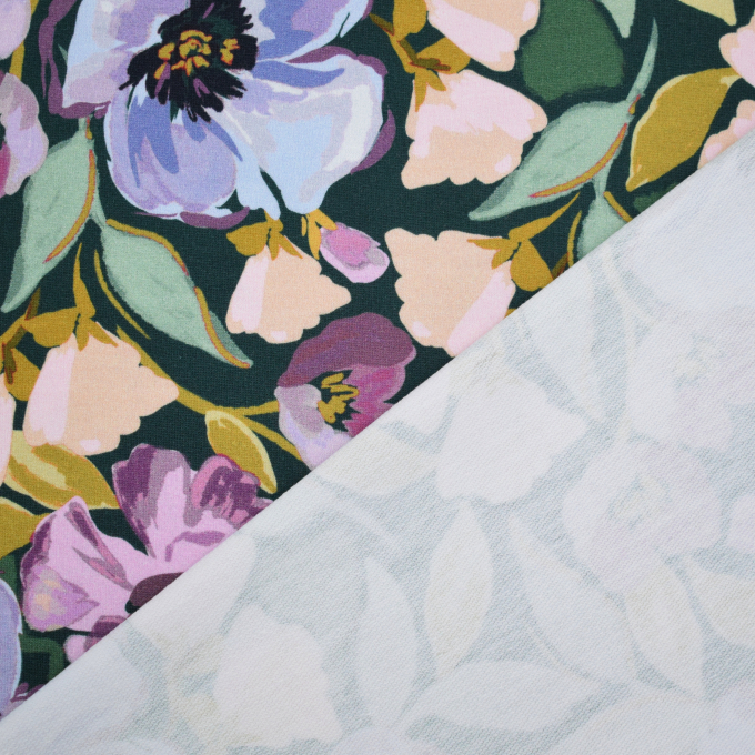 Tissu french terry Fleurs Flower field, vert foncé