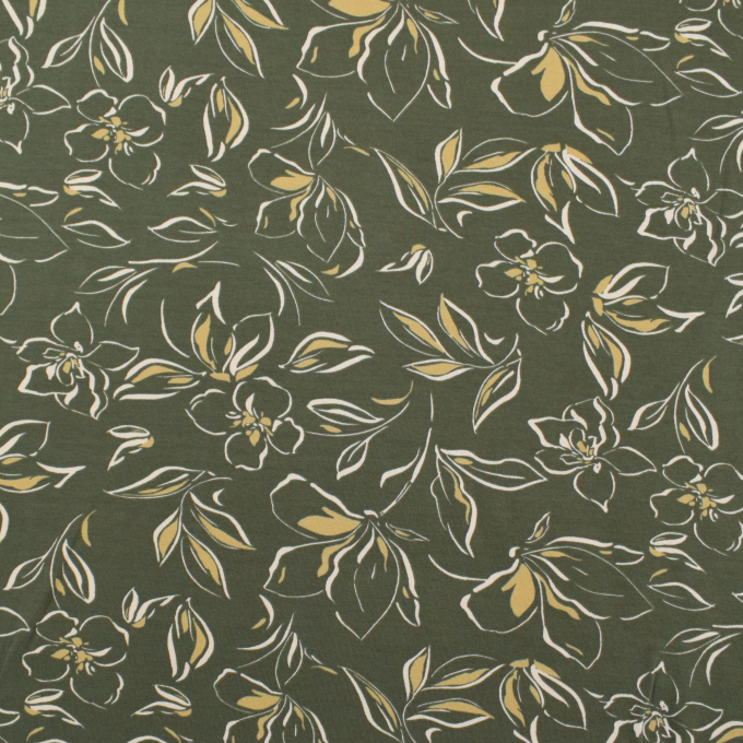 French Terry Flower Lines, olijfgroen