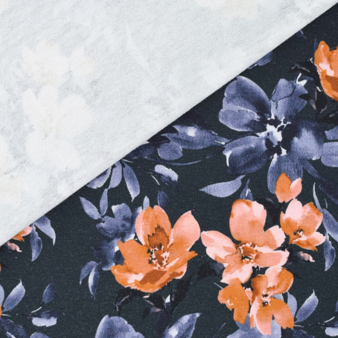 French Terry Flower Love, navy blue