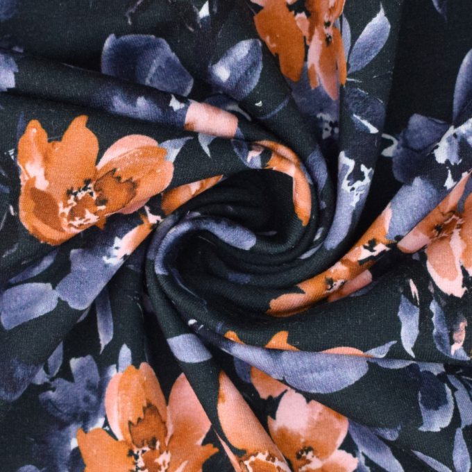 French Terry Flower Love, navy blue