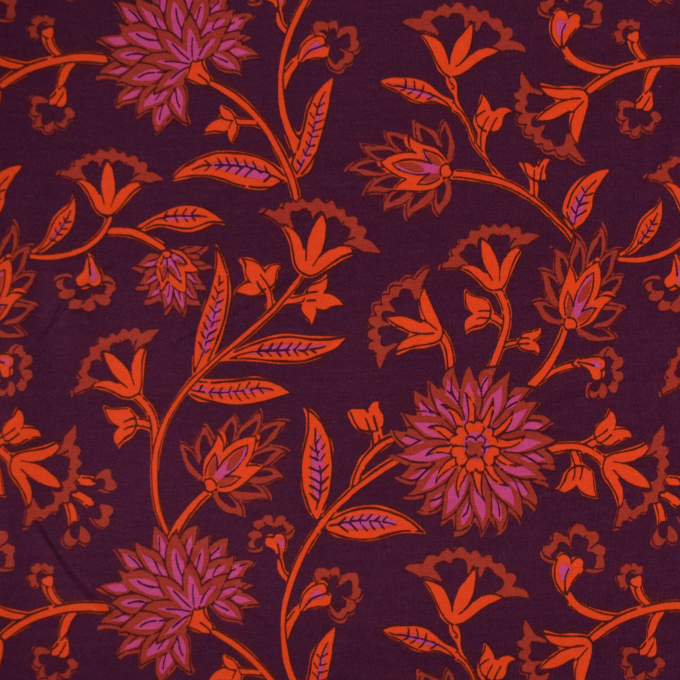 French Terry Flower Paradise, bordeaux