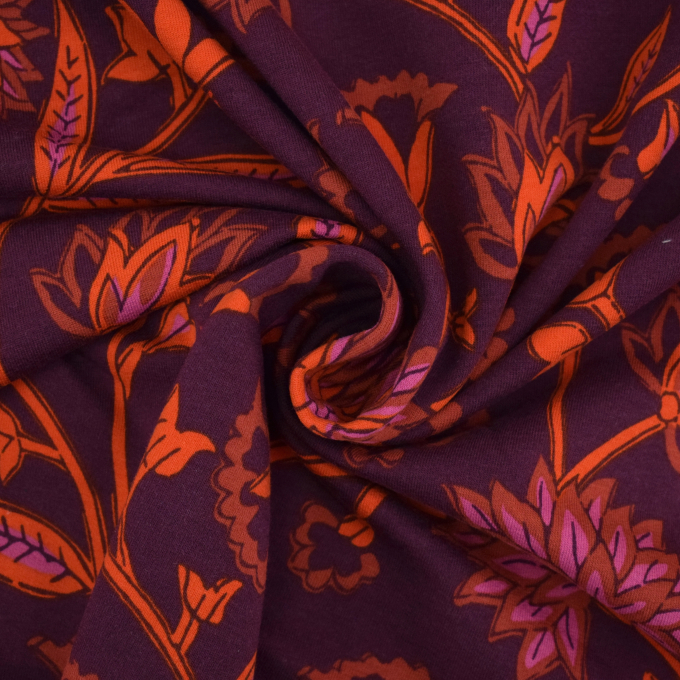 French Terry Flower Paradise, bordeaux