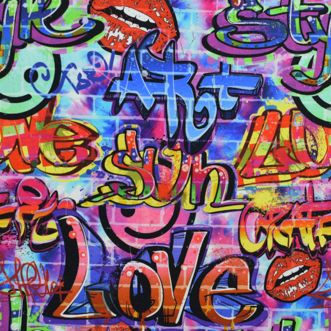 French Terry Graffiti Love, veelkleurig