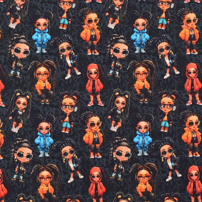 French Terry Hip Hop Girls, zwart