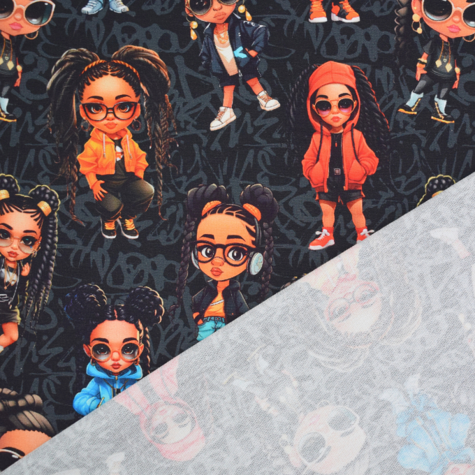 French Terry Hip Hop Girls, zwart