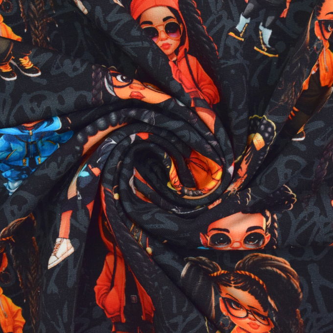 French Terry Hip Hop Girls, zwart