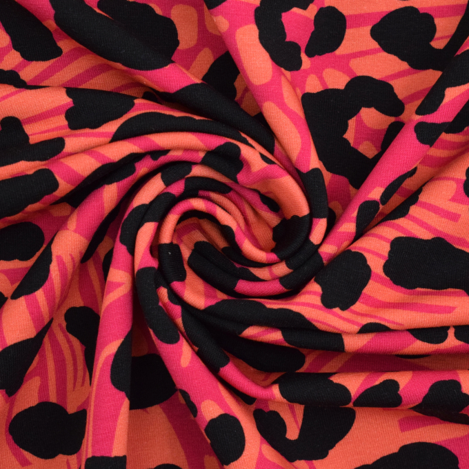 Tissu french terry Léopard Style, rose fuchsia