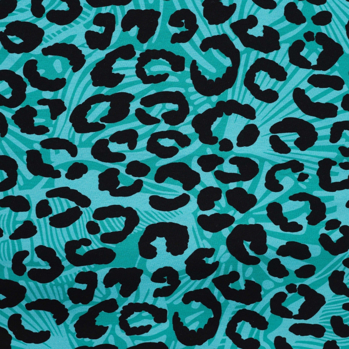 Tissu french terry Léopard Style, turquoise